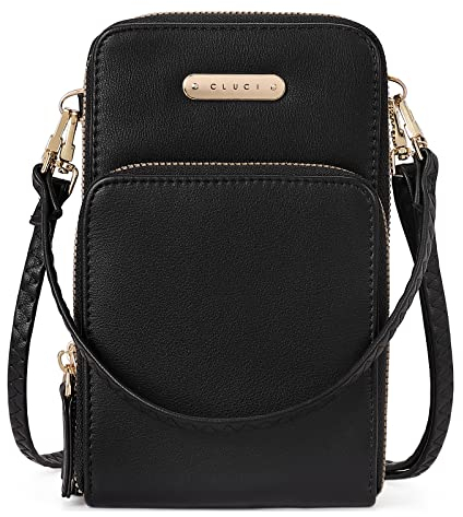 CLUCI Handy Umhängetasche Damen Klein Crossbody Clutch Leder Handytasche mit Geldbörse Damen Schultertasche mit Kartenfächer Schwarz