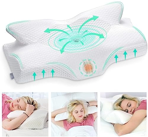 Elviros Orthopädisches Kissen aus Memory Foam, Seitenschläferkissen Nackenstützkissen Kopfkissen Ergonomisches Schlafkissen 64 x 12,5/10,5 x 38cm