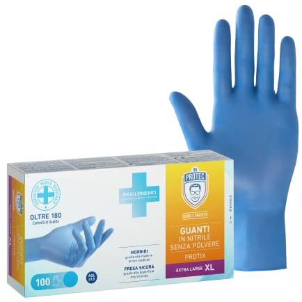Dr. Protec,Protix, Guanti in Nitrile, Senza Polvere, Taglia XL,100 Pezzi