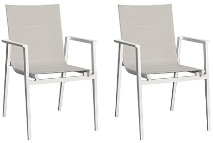 Meubletmoi 2 Gartenstühle aus weißem Aluminium und grauem Textilene-Stoff – Wahi