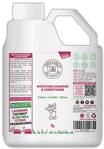 White Dog Shampoo Conditioner 1L with Herbal Violet for Urine Stain Removal and Itchy Sensitive Skin - Medicated Puppy Safe