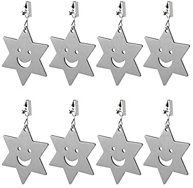 Alnicov Lot de 8 poids de nappe en acier inoxydable avec pinces pour table de dîner en famille et décoration de pique-nique en plein air (étoiles)