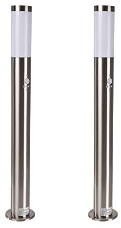 Novatool 2X Gartenlampen I 80 cm I mit Bewegungsmelder I Edelstahl I IP44 I E27 Sockel I Gartenleuchten Stehlampen Säulenlampen außen Außenlampen Aussenleuchten Sockelleuchten Pollerleuchten