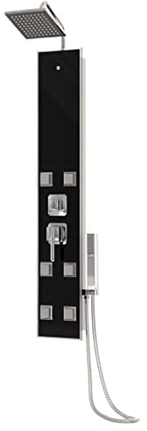vidaXL Duschpaneel Duschsystem Duschset Regendusche Duscharmatur Duschsäule Dusche Badezimmer Massagedüsen Glas 18x45,5x130cm Schwarz