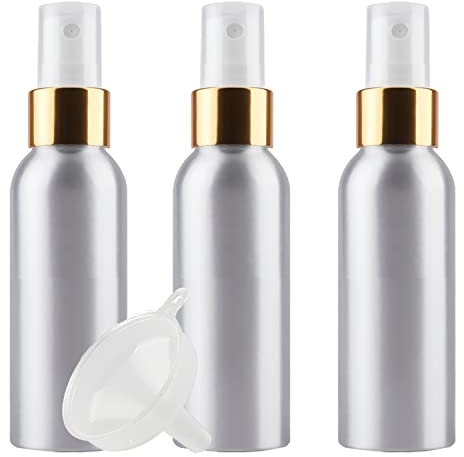 ZEOABSY 3 Piezas Pequeño 120ml Spray de Aluminio Plata Botella de Spray Vacía con Pulverizador Oro/Blanco de Niebla Fina Atomizador para Perfume Aromaterapia Agua Líquidos Tamaño de Viaje