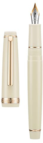 Jinhao 82 Ivory White Acrylic Fountain Pen, Iridium Medium Nib Classic Design Smooth Writing Pen with Ink Converter (Gold Trim)