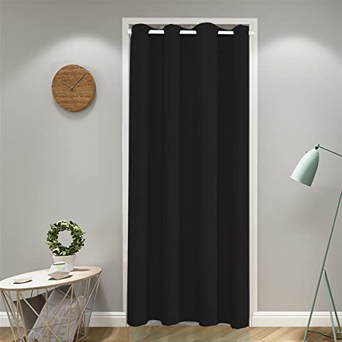 SK Studio Rideaux Occultants Isolation Thermique Rideaux à œillets Phonique Anti Bruit Rideau de Porte Interieur, Fixation sans perçage pour Porte, Chambre d'enfant Noir, 120x200cm