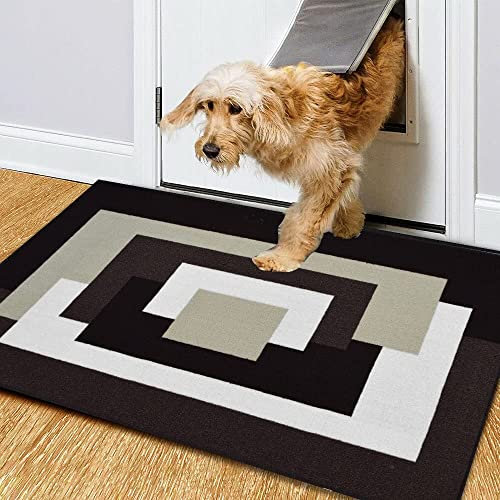 B&B Beautiful Large Door Mat - Flat weave Non Shed Geometric Pattern Doormat for Indoor Use - Kitchen Hallway Hall Bedroom Living Room, 50 x 80 cm, Black Grey