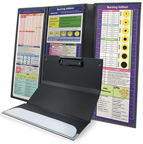 TWUTGAYW Nursing Clipboard, 3 Layers Aluminum Nursing Clipboard Foldable Nurse Clip Boards Notepad for Students, Nurses, and Doctors, Nursing Edition with Pen Holder (Black)