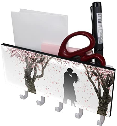 TBOUOBT Porte-clés mural, porte-clés avec 5 crochets à clés, porte-clés pour décoration murale, porte-clés,Couple de fleurs