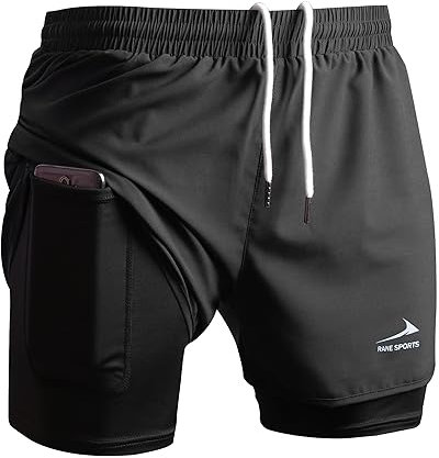 Viisendy Pro Herren 2-in-1 Laufshorts Workout Bodybuilding Trainingsshorts 3 Zoll Outdoor Marathon Joggingshorts Schwarz XL