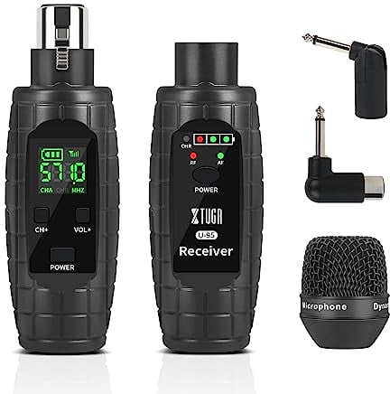 XTUGA U-95 UHF Wireless XLR Transmitter and Receiver, Rechargeable Mic Adapter for Dynamic Microphone, Audio Mixer, Electric Guitar Bass