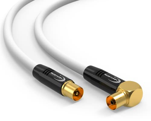 RedStar24 Cable de antena 10m Blanco – Macho a Hembra 90° Ángulo – Cable Coaxial HDTV Premium para Televisión por Cable | Cable de TV: Compatible con TV, Radio, DVB-T/T2, DVB-C, DAB