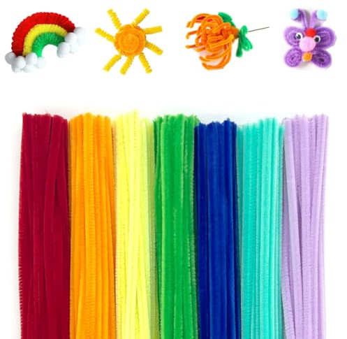 200 Stück Pfeifenreiniger Set, Bunt Pfeifenreiniger Chenilledraht 30 cm, Pfeifenputzerdraht für DIY Craft Projekte Chenilledraht Biegeplüsch zum Basteln und Dekorieren Pipe cleaner Regenbogen 7 Farben