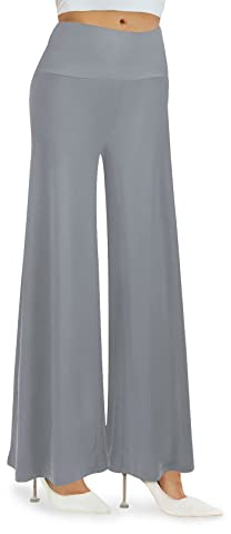 Cegerne Damen Stretch Weite Bein Palazzo Lounge High Waist Hosen Anzughose, Grau, XL