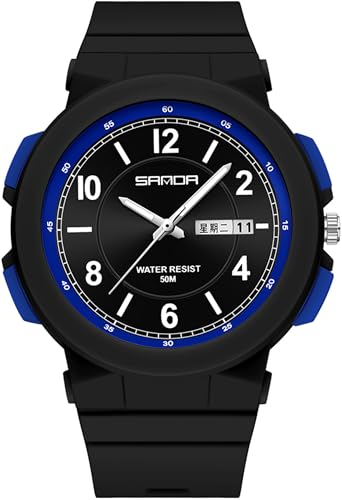findtime Schwarz Damen Uhren Analog Quarz Armbanduhr mit Datum Tag Anzeig Minimalistisch Damenuhr Wasserdicht für Frauen Student Mädchen Junge