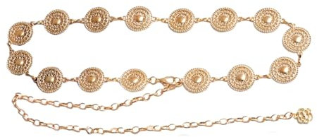 Chain Gold Women Hollow Out Metal Daisy belt Western Boho Chain Belt for Women Adjustable Waist Dress Jeans Cowgirl Concho Vintage Openwork Long Buckle