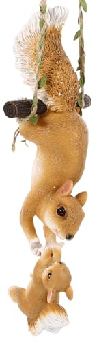 Milisten Hanging Squirrel Ornament Resin and Flax Rope Squirrel Sculpture Cute Statue for Garden Tree yard Patio Flower Pot and Courtyard Decor 32.00 X 14.00 X 7.00 cm