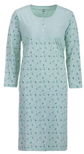 Zeitlos Nachthemd Damen Langarm Zweigen Knöpfe M-6XL Knopfleiste Schlafshirt, Farbe:Mint, Größe:L