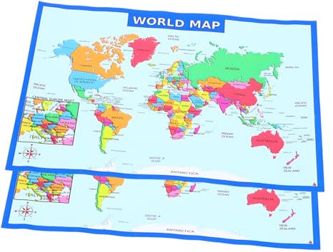 OFFSCH Paquete de 2 Mapas del Mundo para Pared Pósteres de Mapas del Mundo Grandes para Niños Y Niñas Juego de Mapas Educativos para Preescolar