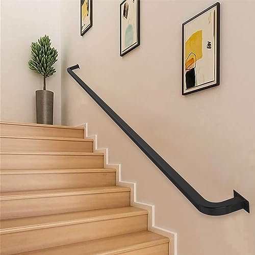 Moderner schwarzer Handlauf für Innentreppen, Wandmontage, Treppengeländer mit schmiedeeisernen Halterungen, 180 cm