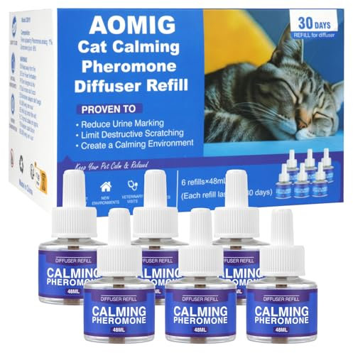 Aomig Relajante Feromonas para Gatos Recambios, 6pcsX 48ml Kit de Recarga, Feromonas Gatos Kit Calmante, hasta 180 Días Calmante Gatos