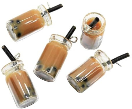 Homoyoyo 20pcs Bubble Tea Cup Jewelry Set Diy Mini Milk Tea Cup Earring Keyring Simulated Pearl Ornaments
