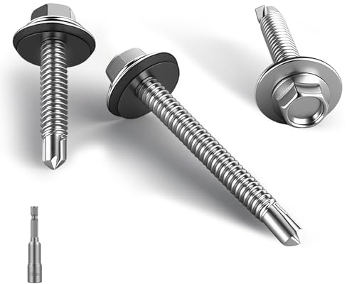 HAISHANG 50 Piezas Tornillos Autotaladrantes 5.5x19mm, Tornillos para Techos Autoperforantes de Cabeza Hexagonal con Arandela de Sellado para Tejado, Chapas Metálicas y Aluminio
