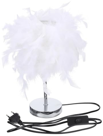 NOLITOY Tischleuchte mit Federn, Dekorative Schreibtischlampe Weiß | Schlafzimmer und Wohnraum, Warme Beleuchtung, 1 Satz, mit Metallakzenten