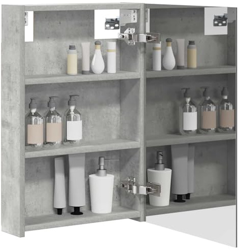 vidaXL Badezimmerspiegelschrank mit Tür Beton Grau 40 x 10,5 x 60,5 cm, Moderner Spiegelschrank, rechteckig, Wandregal für Badezimmer, praktische Aufbewahrung
