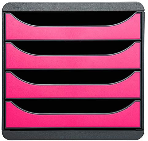Exacompta 310784D Premium Ablagebox mit 4 Schubladen für DIN A4+ Dokumente. Belastbare Schubladenbox mit hoher Kapazität für mehr Platz auf dem Schreibtisch Big Box Iderama Schwarz|Himbeer