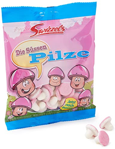 DOK Swizzels Süße Pilze, leckere Schaumzuckerpilze mit Erdbeergeschmack, 12 Beutel (12 x 100g)