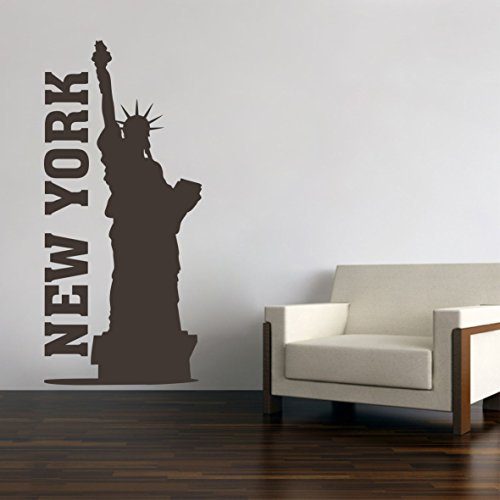 New York City Skyline Freiheitsstatue Wandtattoo Wandaufkleber Wandsticker Wohnzimmer Kinderzimmer Aufkleber Sticker (127 x 58 cm, Schwarz)