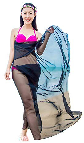UK_Stone Damen Übergroesse Einfarbig Sarong Pareo Strandtuch Wickeltuch Bikini Sonnenschutz Decke Cover-up (Schwarz)