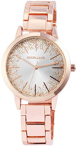 Excellanc Damen-Uhr Metallarmband Glitzer Elegant Analog Quarz 1800139 (roségoldfarbig/silberfarbig)