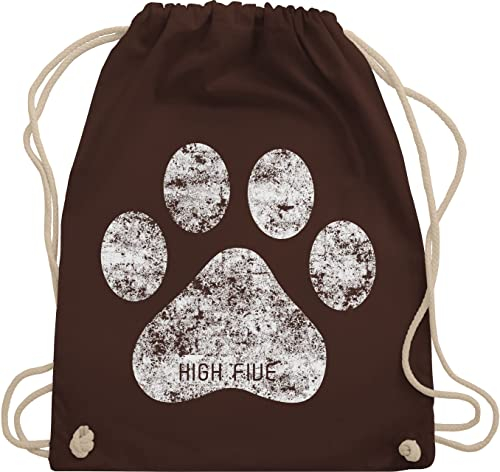 Turnbeutel Rucksack - Geschenk für Hundebesitzer - High Five Hunde Pfote - Unisize - Braun - aufschrift hund stoffrucksack hundefreund stoffbeutel mit kordelzug hund, beutel stoff hunde. gymsack