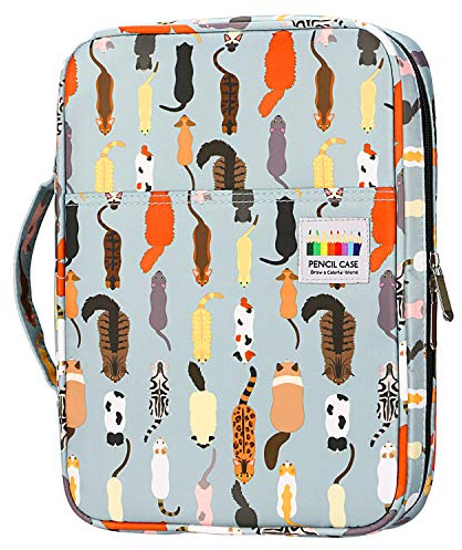 YOUSHARES Colored Pencil Case 166 Slots Pen Case Organizer with Handy Wrap & Zipper, Multilayer Holder for Prismacolor Colored Pencils & Gel Pen (Cat)
