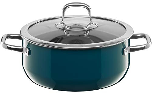 Silit Compact Kochtopf groß, 22 cm, Glasdeckel, Bratentopf Induktion, 3,2l, stapelbar, Silargan Funktionskeramik, petrol