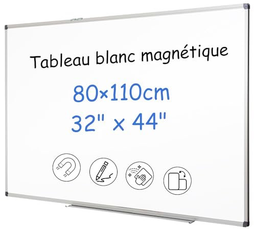 XIWODE Whiteboard, magnetisch, abwischbar, 32 x 44 Zoll (Whiteboard 110 cm × 80 cm), starke magnetische Oberfläche, robuster Aluminiumrahmen