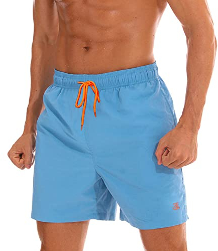 JustSun Herren Badehose Männer Badeshorts Herren Kurz Schnelltrocknend Schwimmhose Boardshorts Strandshorts Herren Swim Shorts Hellblau XL