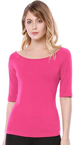 Allegra K Women's St. Patrick's Day Half Sleeves Scoop Neck Fitted Layering Top Soft T-Shirt Hot Pink 12