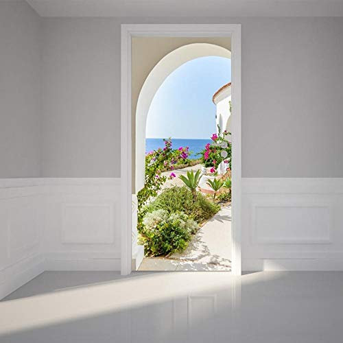 XDJQZX Sticker Porte Effet 3D - Autocollant De Porte Trompe L'Œil - 95X215Cm - Paysage Architectural Côtier Mural Papier Peint - Amovible Muraux Stickers -Chambre Salon Cuisine Poster Décoration