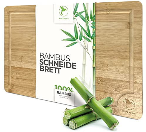 Koogreen Tabla de cortar de bambú macizo con surco, 45 x 30 x 2 cm, tabla de cocina XXL, tabla de trinchar estable, tabla de cortar de madera de forma cuidadosa con los cuchillos