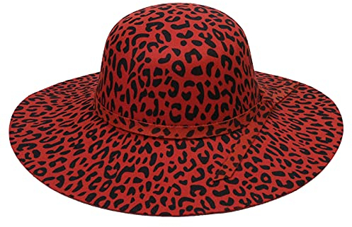 VPbao Wollhut mit breiter Krempe, Filz, Fedora-Hut, Damenhut, Schlenker-Glocke, Derby, Kirche, Party, Hüte – faltbar, A: Damen, Leopardenrot, Einheitsgröße