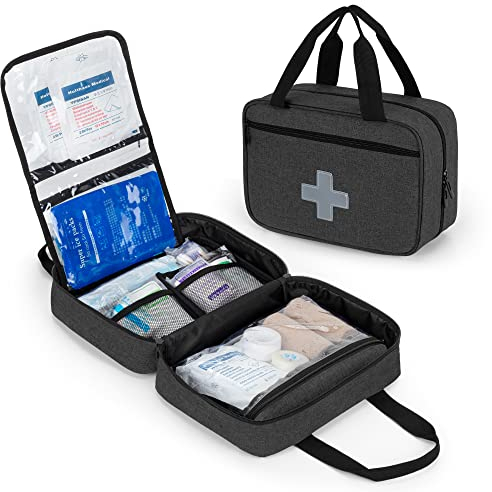 CURMIO Erste Hilfe Set Auto, Tragbares Reise-Medizinischetasche, Notfalltasche für Haus, Auto, Camping, Wandern, Sport, Arbeit, Büro, Boot und Überleben, Klein und Leicht, Schwarz (Leere Tasche)