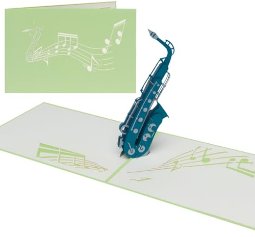 Sweetpopup® Pop Up Karte Saxophon – 3D Geburtstagskarte für Musikliebhaber | Glückwunschkarte oder Gutschein für Konzert & Jazzabend - Ideal für Geburtstag, Musikliebhaber und Musiker - 075