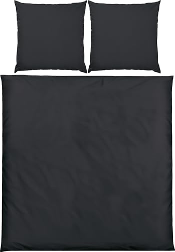 Erwin Müller Bettwäsche, Bettgarnitur Mako-Satin Landshut, 100% Baumwolle - seidiger Glanz, mit praktischem Reißverschluss - schwarz Größe 80x80 cm / 200x200 cm