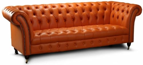 Casa Padrino Luxus Chesterfield Leder 3er Sofa Hellbraun 235 x 95 x H. 85 cm - Echtleder Wohnzimmer Sofa - Chesterfield Wohnzimmer Möbel - Luxus Kollektion