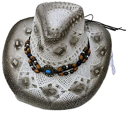 Beokeuioe Westernhut für Frühling Sommer Strohhut für Damen Herren Luftiger Cowboyhut aus Stroh Sonnenhut mit Einfass Handgefertigter Cowboyhut Strohhut Westernhut