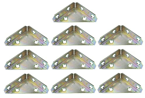 AERZETIX - C57277 - Lot de 10 Équerres d'assemblage de coin 50x50x17 mm - fixation plaque d'angle droit - raccord métallique de meuble à 90° - en acier zingué jaune - bois quincaillerie menuiserie